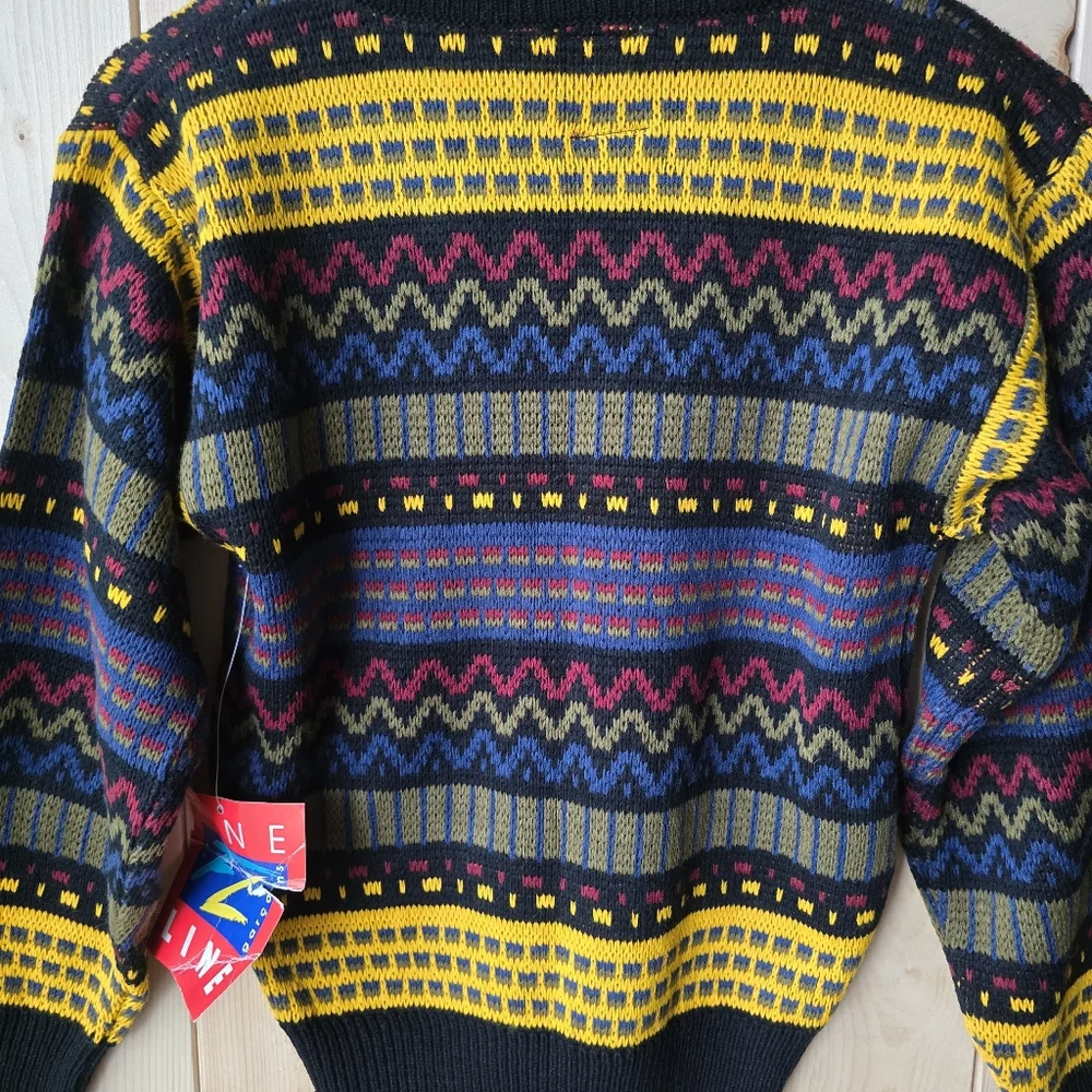 Vintage Fine Line Zellers 90s Muticolored Crewneck Acrylic Sweater Boys Medium - Picture 8 of 8
